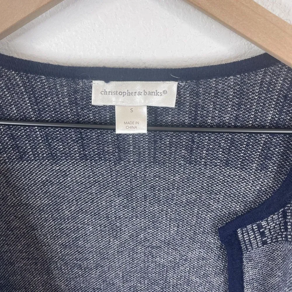 Christopher & Banks Womens Wool‎ Blend Cardigan Sweater Size S Blue Colorblock